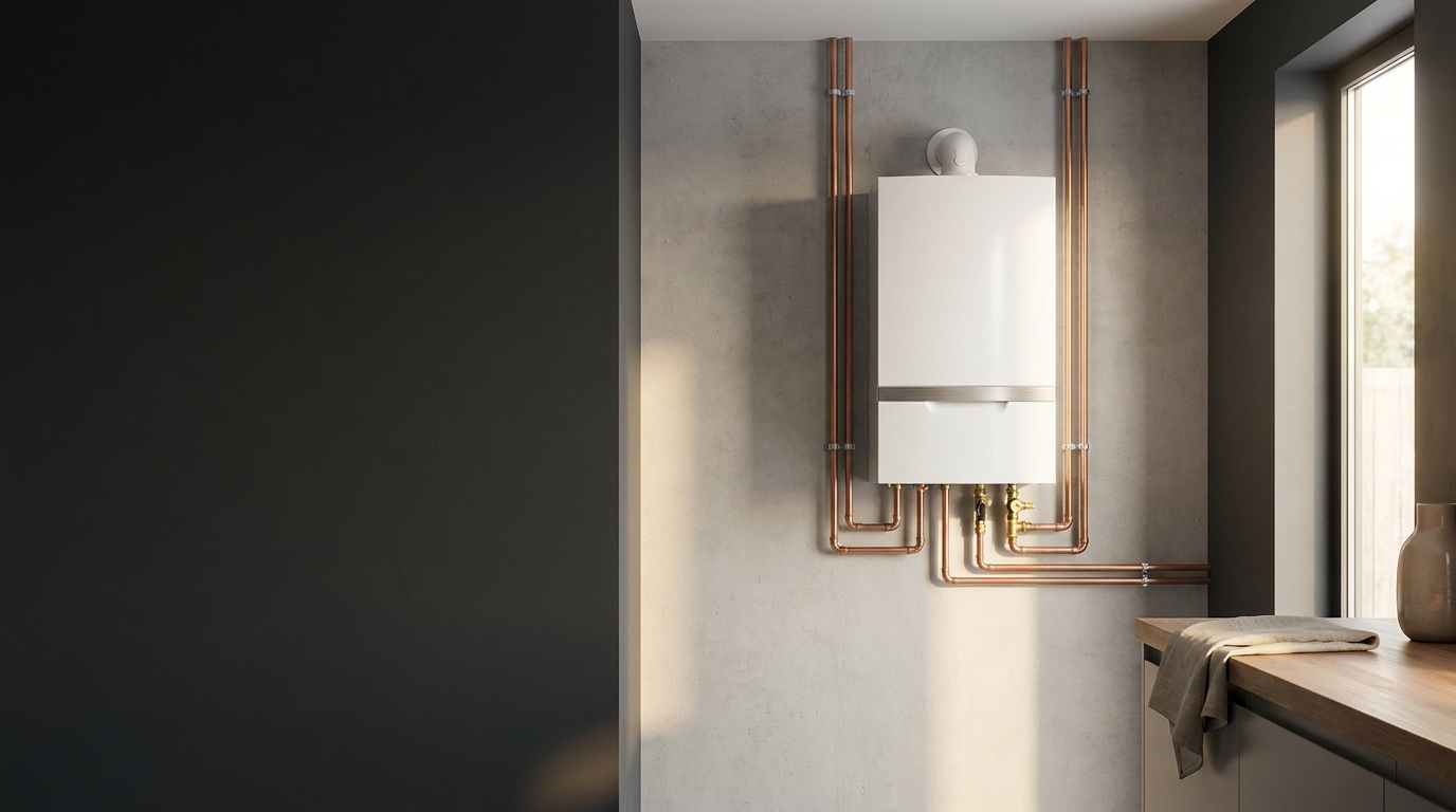 Modern combi boiler and copper pipework installed by D&N Heating in Widnes